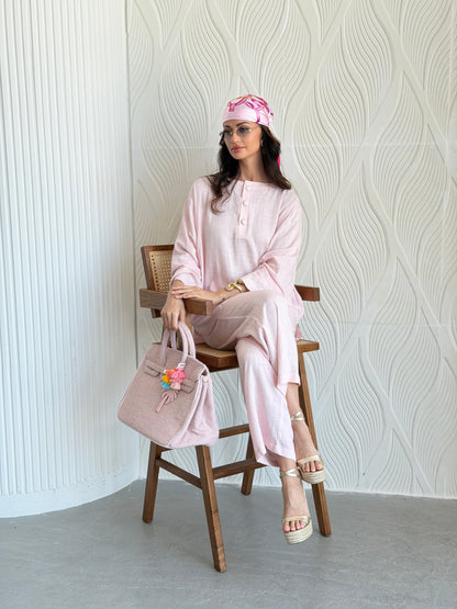 FAB308- Pink Basic Linen Summer Set