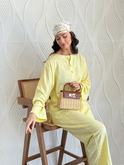 FAB306- Yellow Basic Linen Summer Set