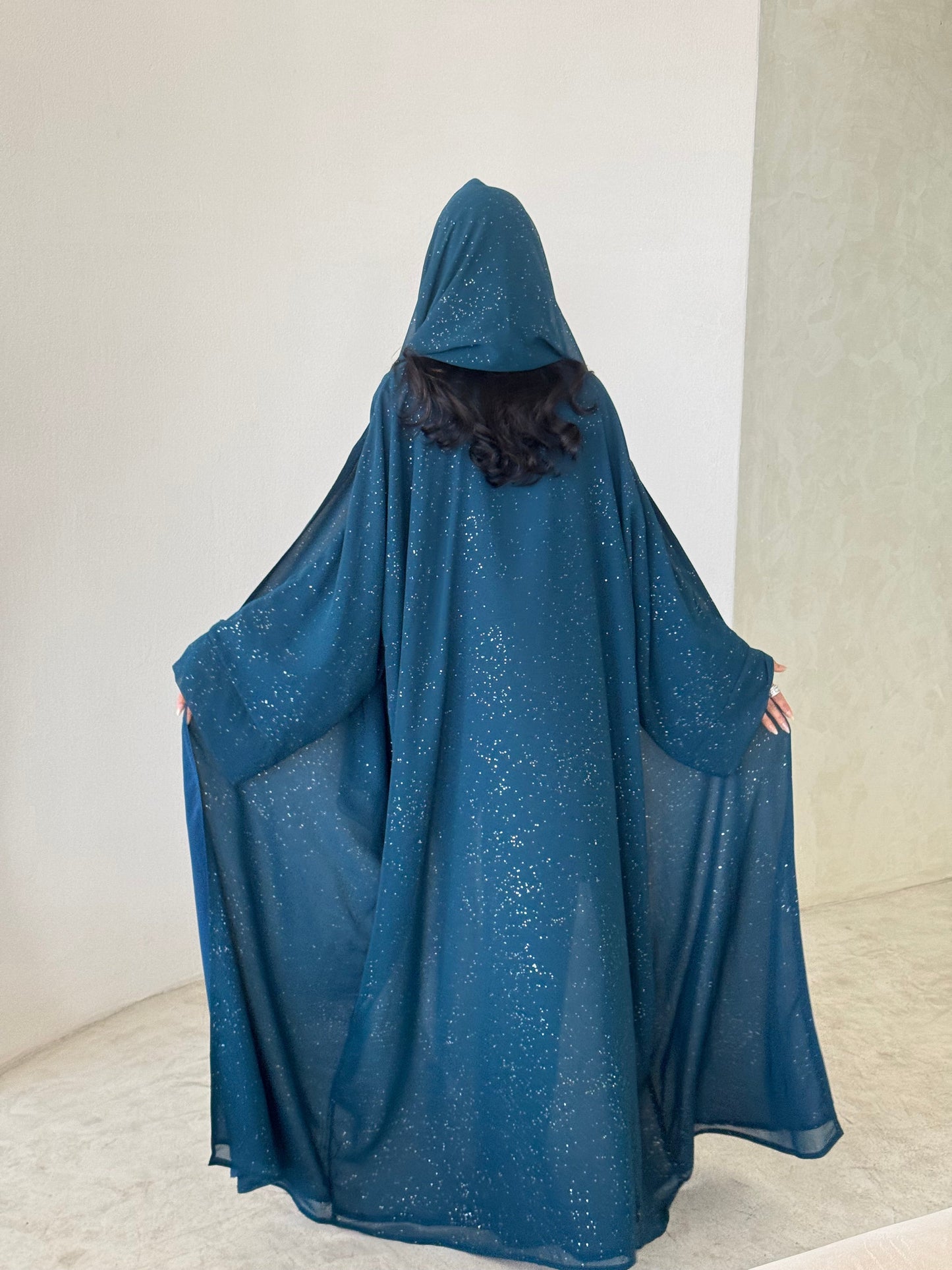 FAB182- Elegant Turqoise Glitter Chiffon Abaya