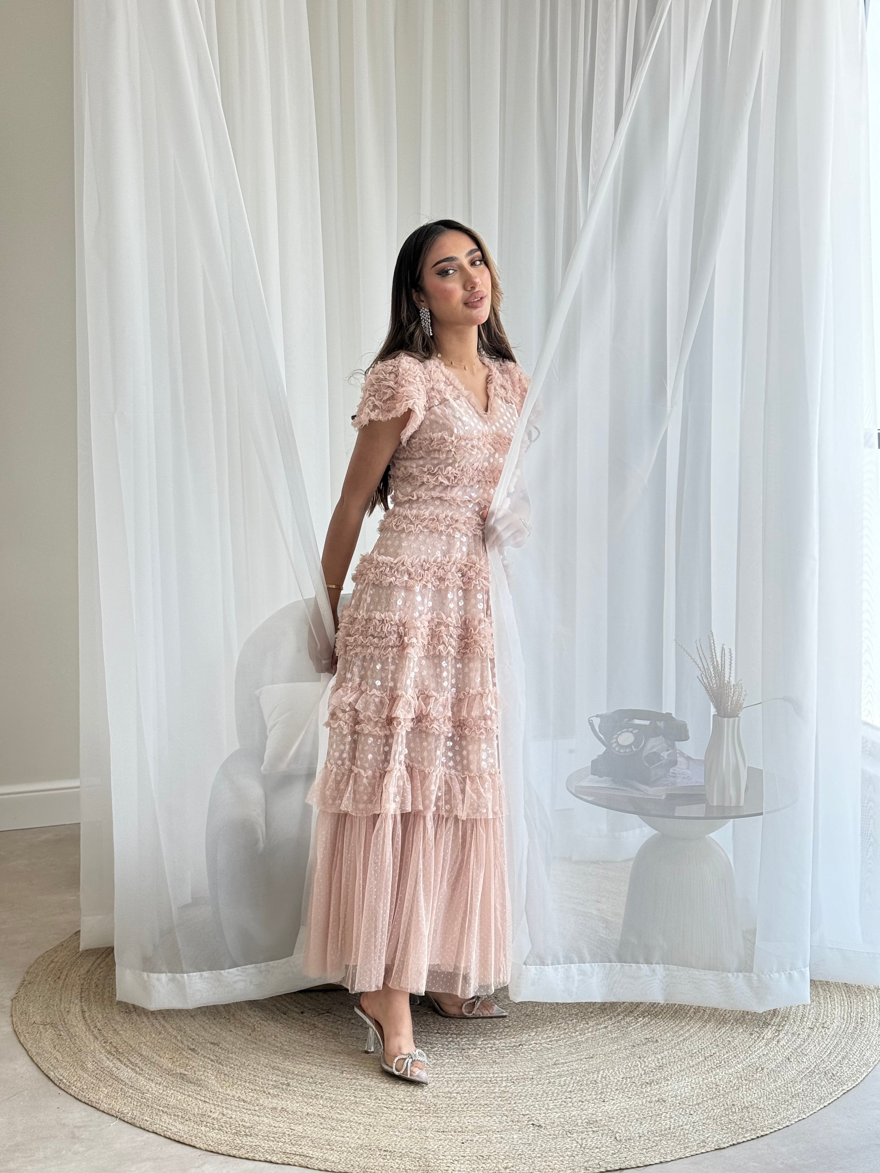 Nude Tulle Midi Dress