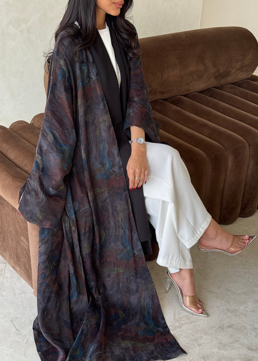 FAB157-Smoky Brown Jacquard A-Cut Abaya