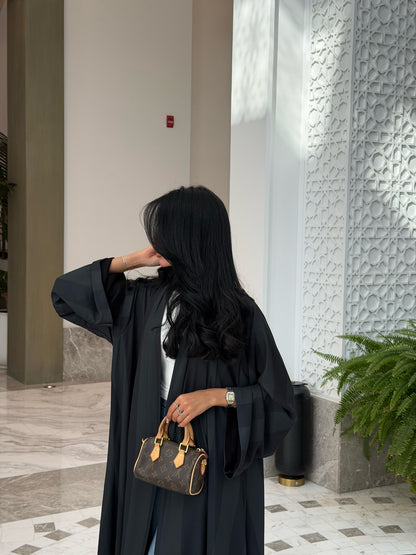 FAB331-Dark Green Basic Light Stripped Printed Klosh Abaya Set