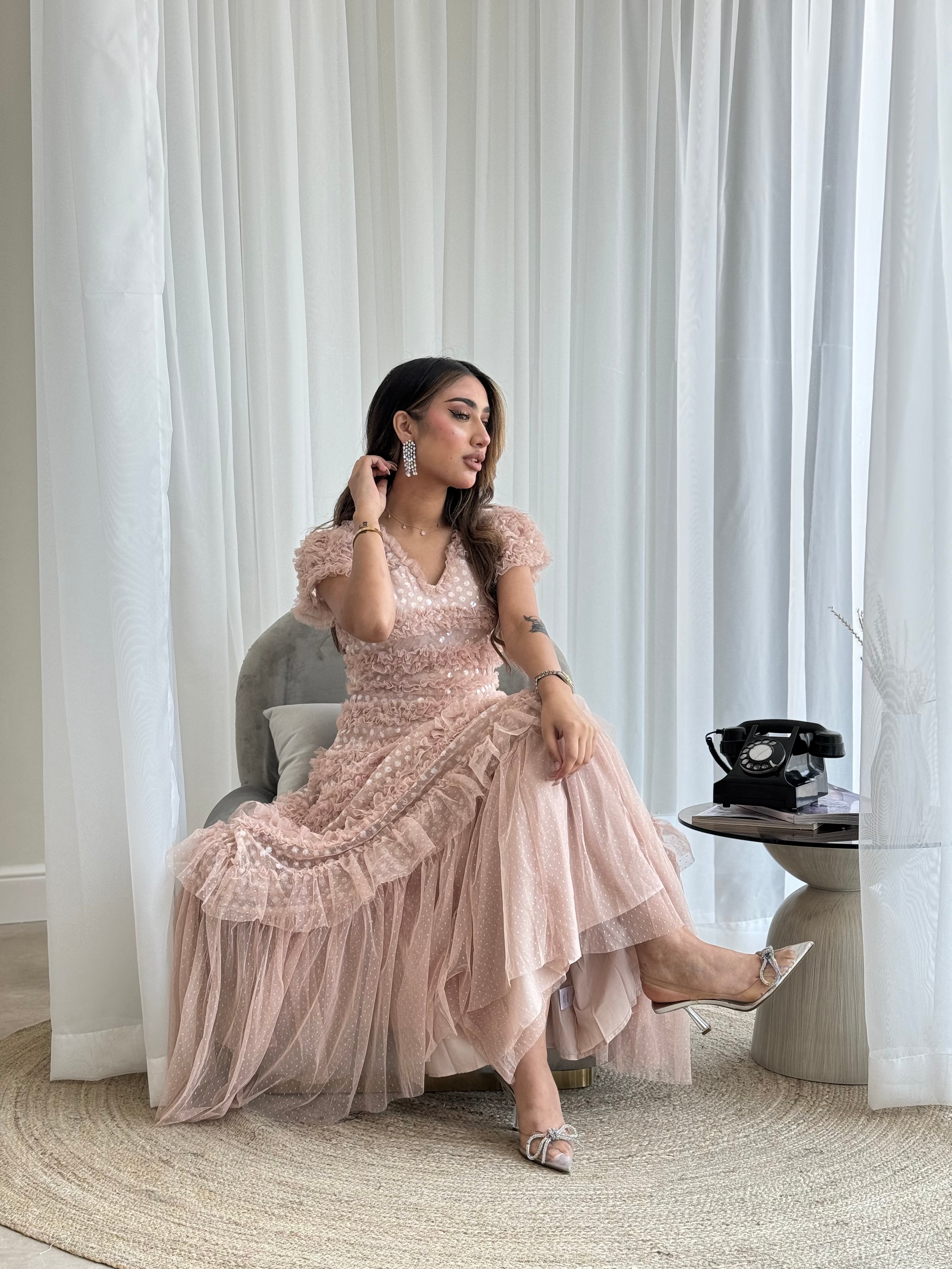 Nude Tulle Midi Dress