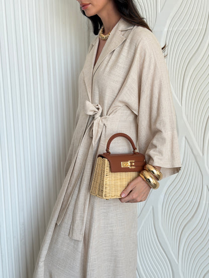 FAB312- Beige Linen Summer Dress