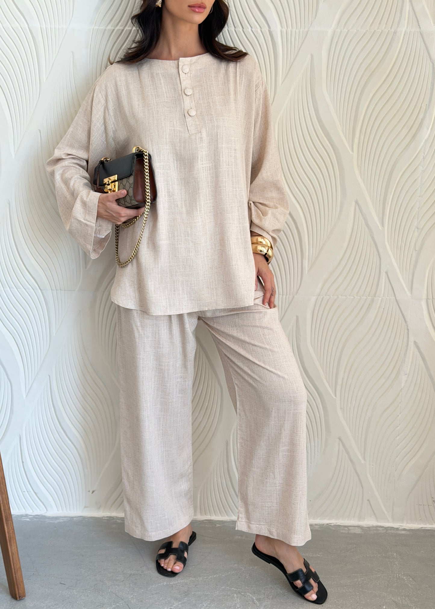 FAB310- Beige Basic Linen Summer Set