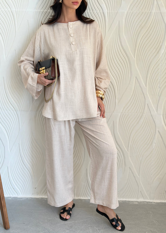 FAB310- Beige Basic Linen Summer Set