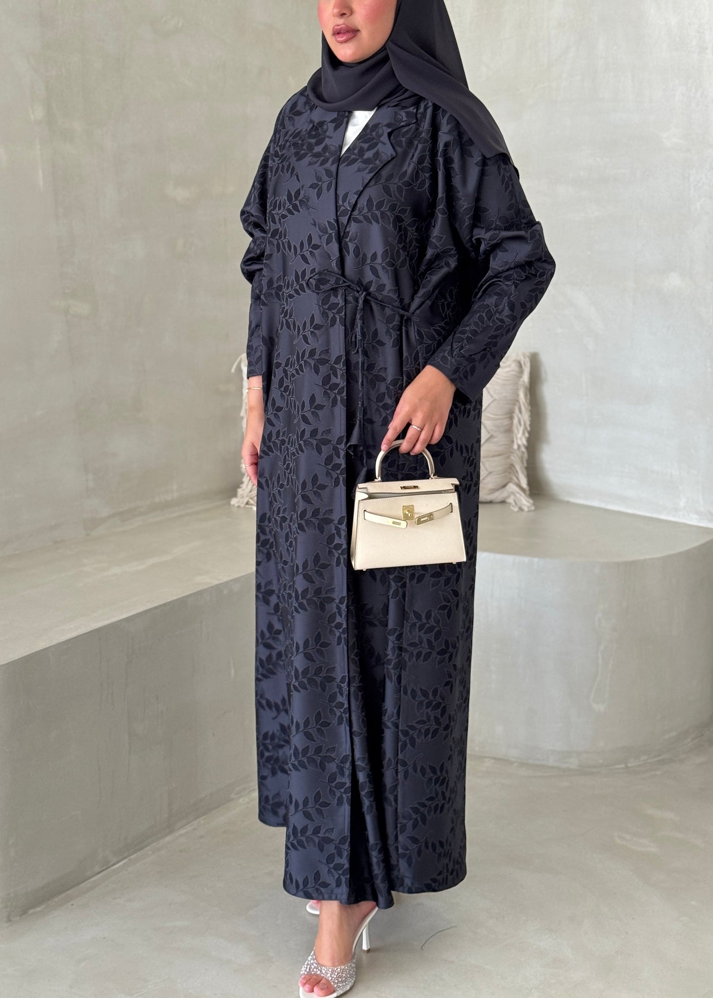 FAB196- Navy Blue Collar Blazer Cut Abaya with headscarf