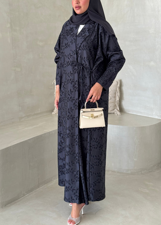 FAB196- Navy Blue Collar Blazer Cut Abaya with headscarf