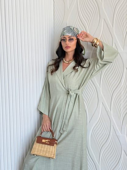 FAB315-Green Linen Summer Dress
