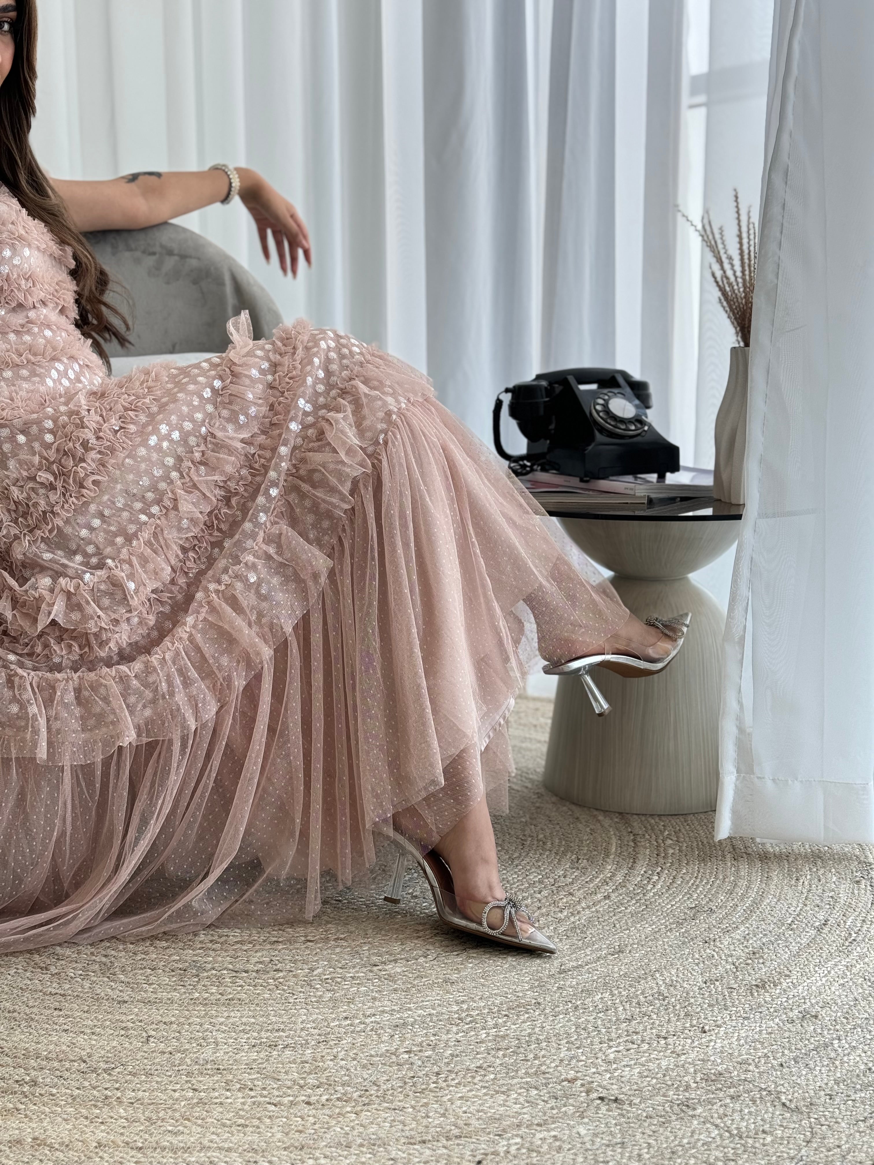 Nude Tulle Midi Dress