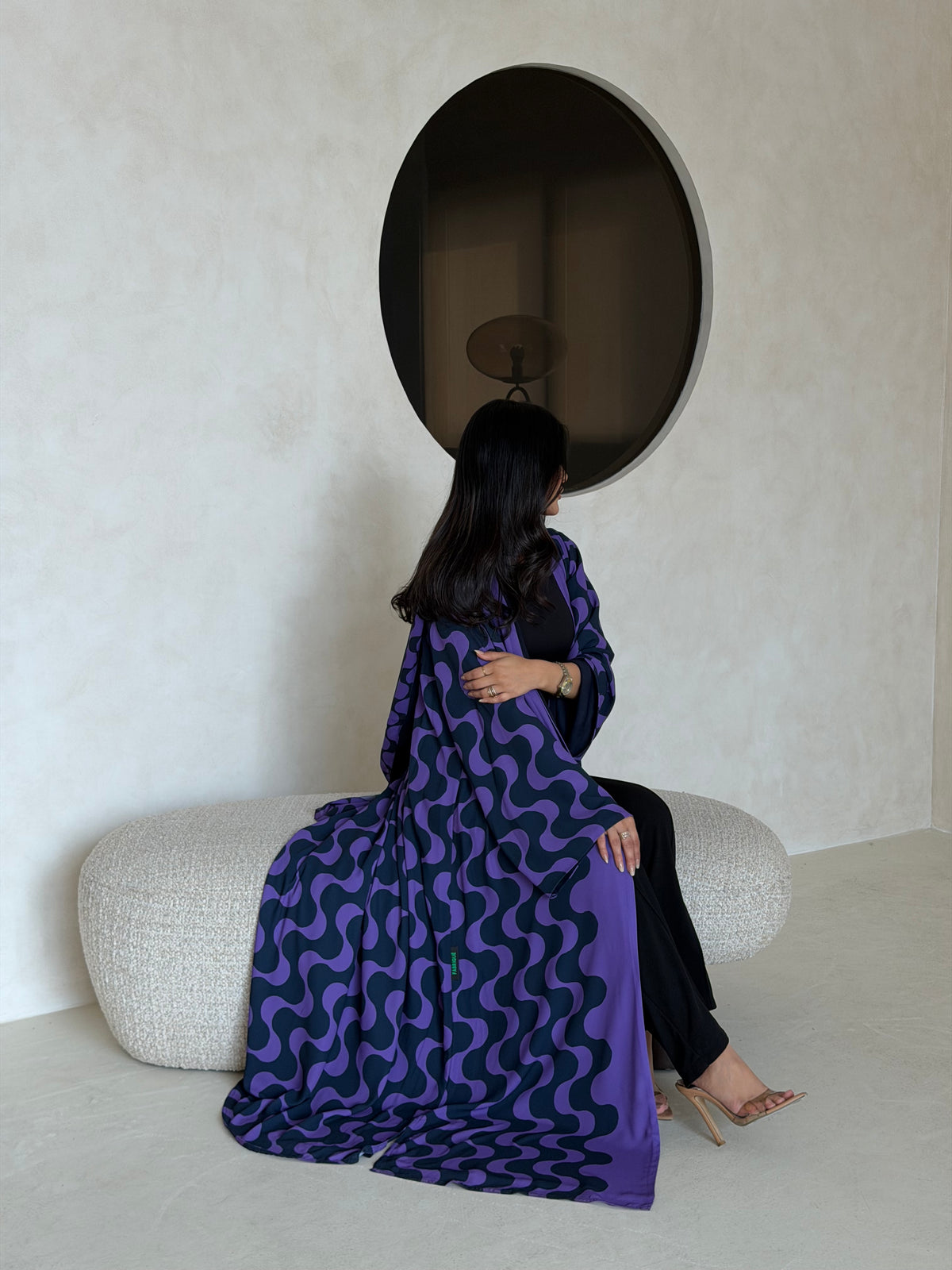 FAB345- Purple Blue Waves Printed Straight-Cut Abaya and matching headscarf