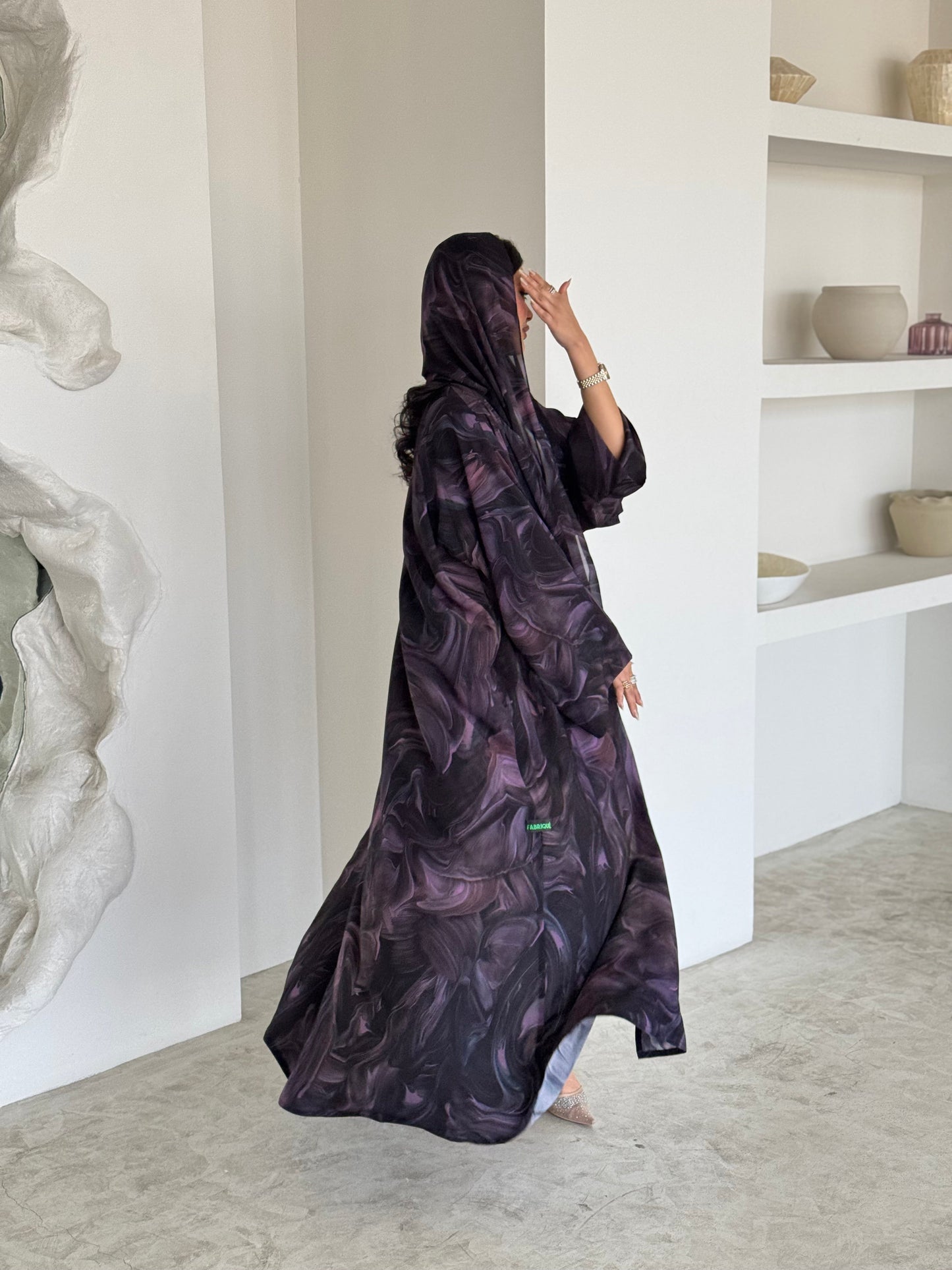 FAB171- Purple Pattern Crepe Summer Abaya with matching headscarf