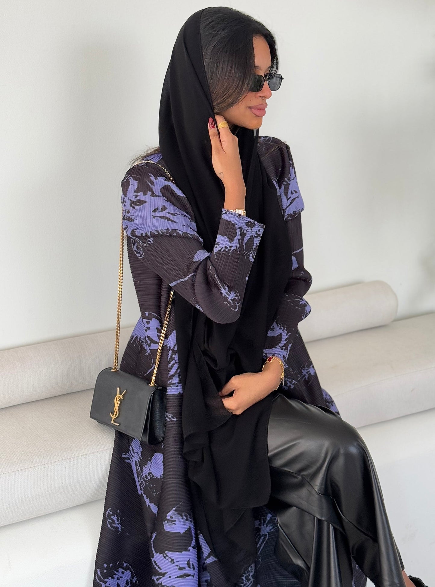 FAB122-Orchid Patterned Abaya With Headscarf