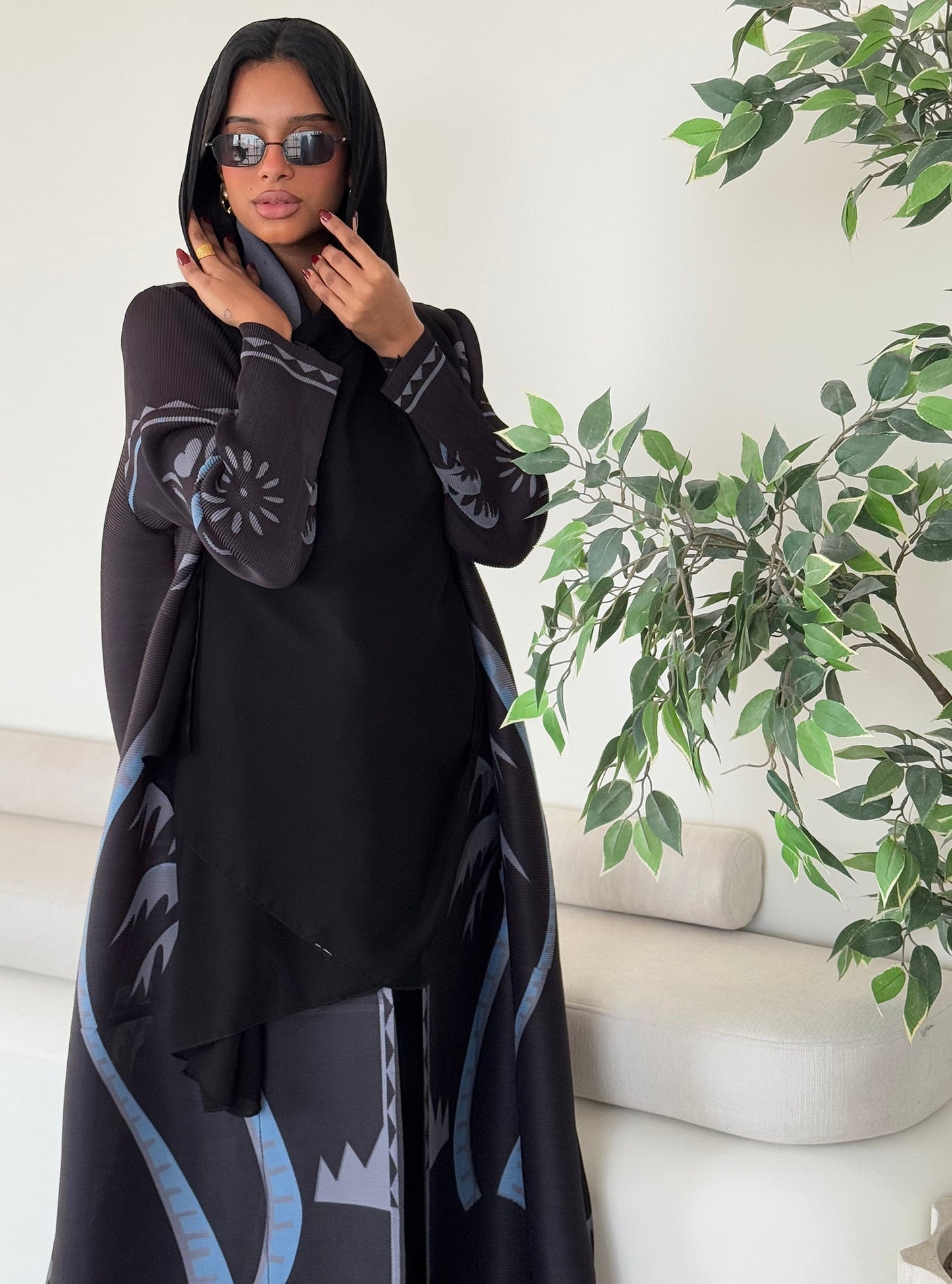 FAB125-Palms Pleats Abaya with headscarf