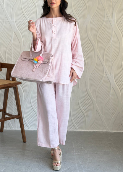 FAB308- Pink Basic Linen Summer Set