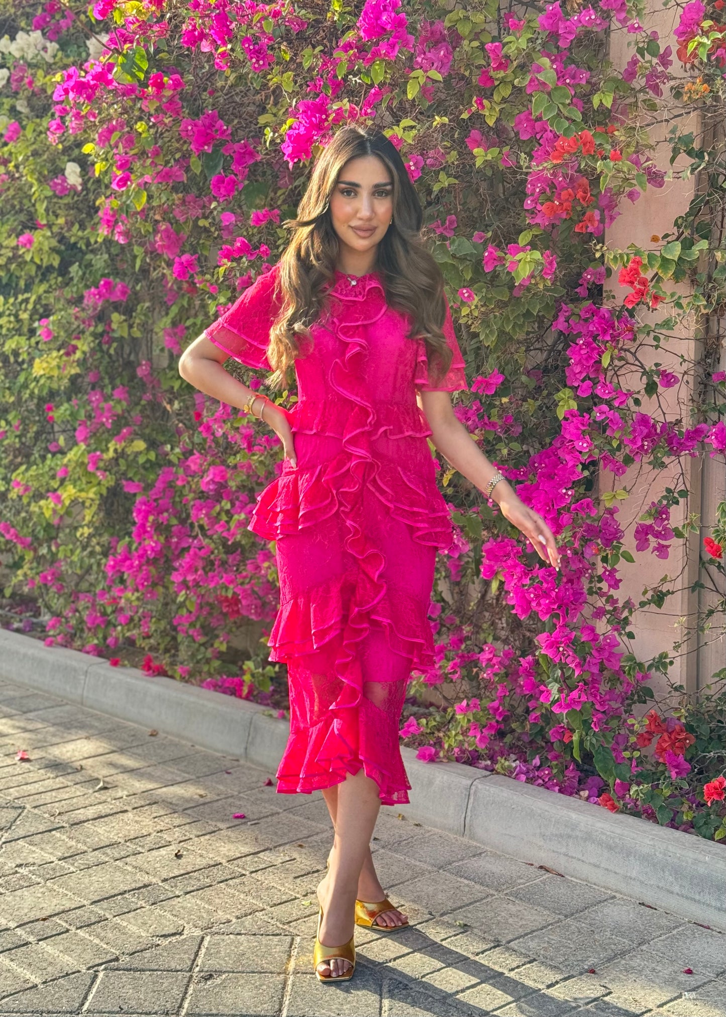 Fuchsia Ruffle Lace Dress