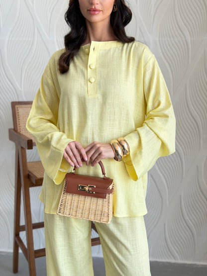 FAB306- Yellow Basic Linen Summer Set