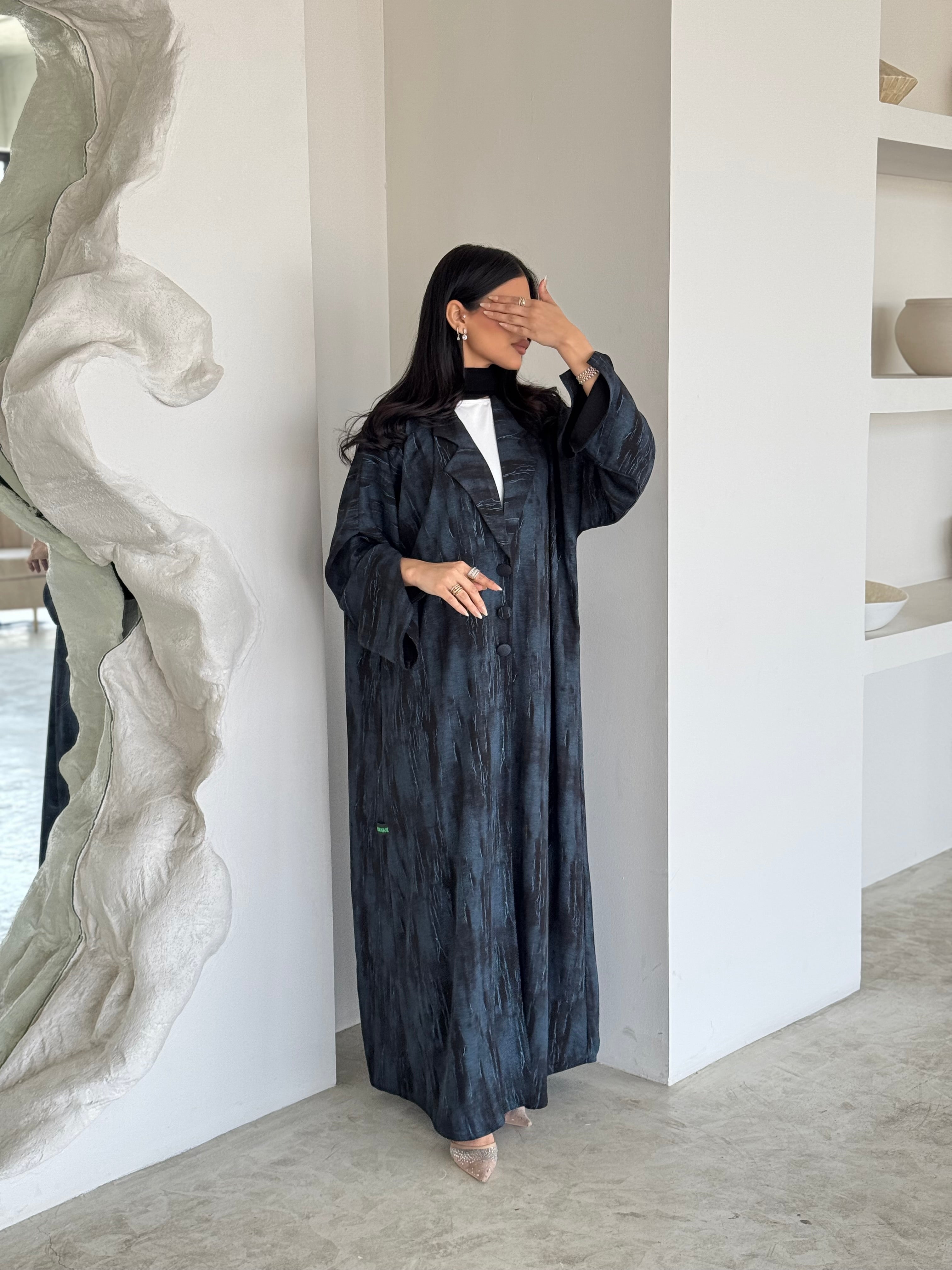 FAB177- Blue Black Blazer Cut Abaya