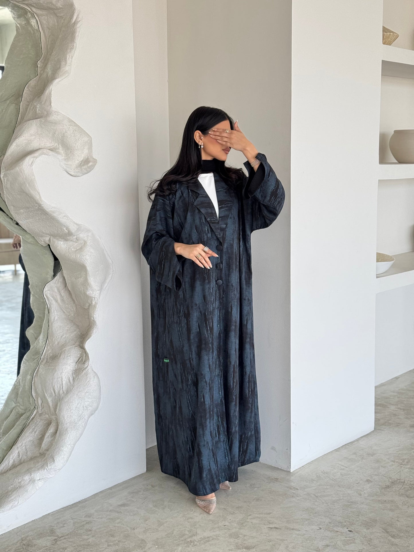FAB177- Blue Black Blazer Cut Abaya