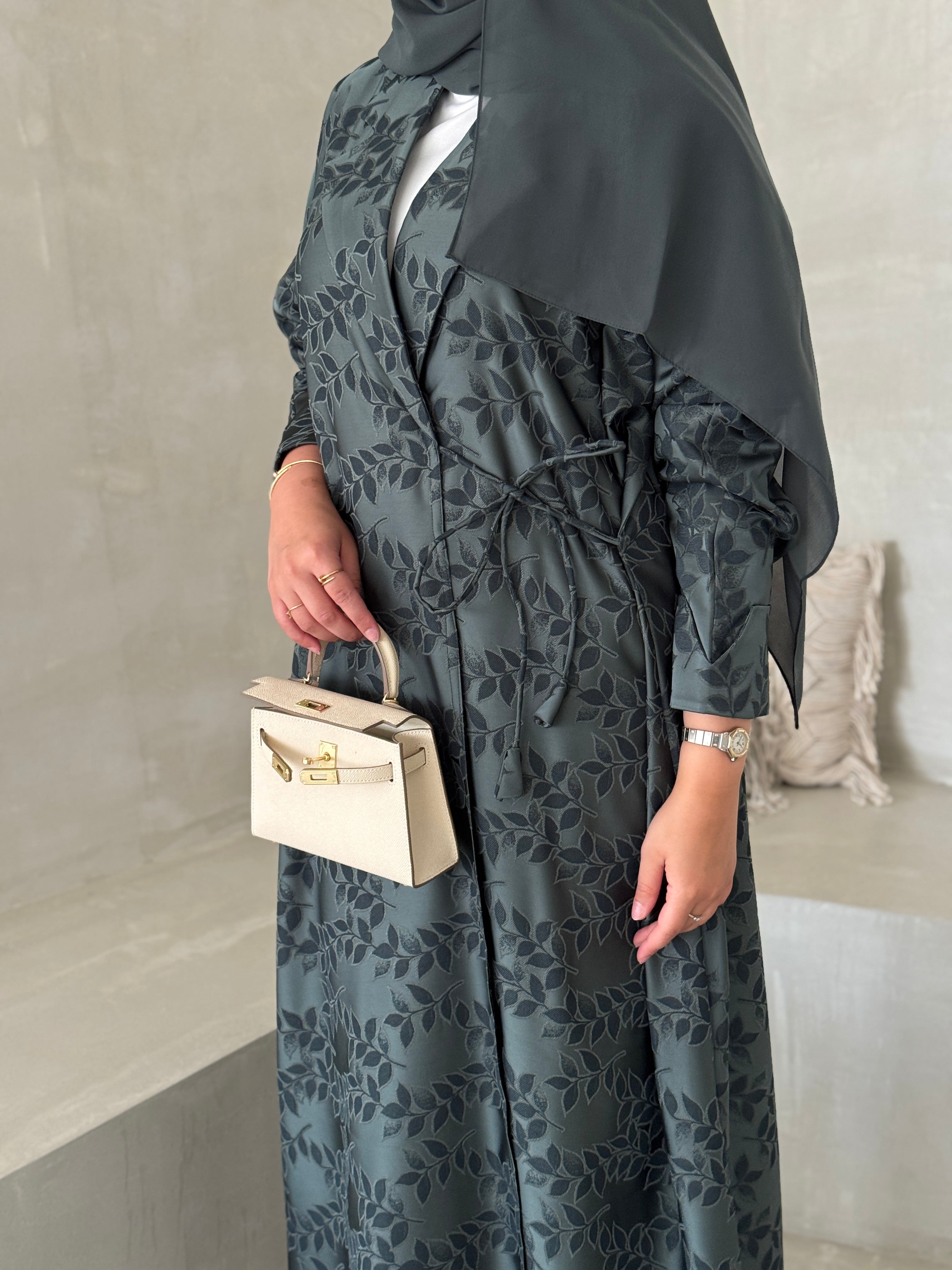 FAB195- Pistachio Green Collar Blazer Cut Abaya with headscarf