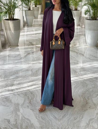 FAB329-Purple Basic Light Stripped Printed Klosh Abaya Set