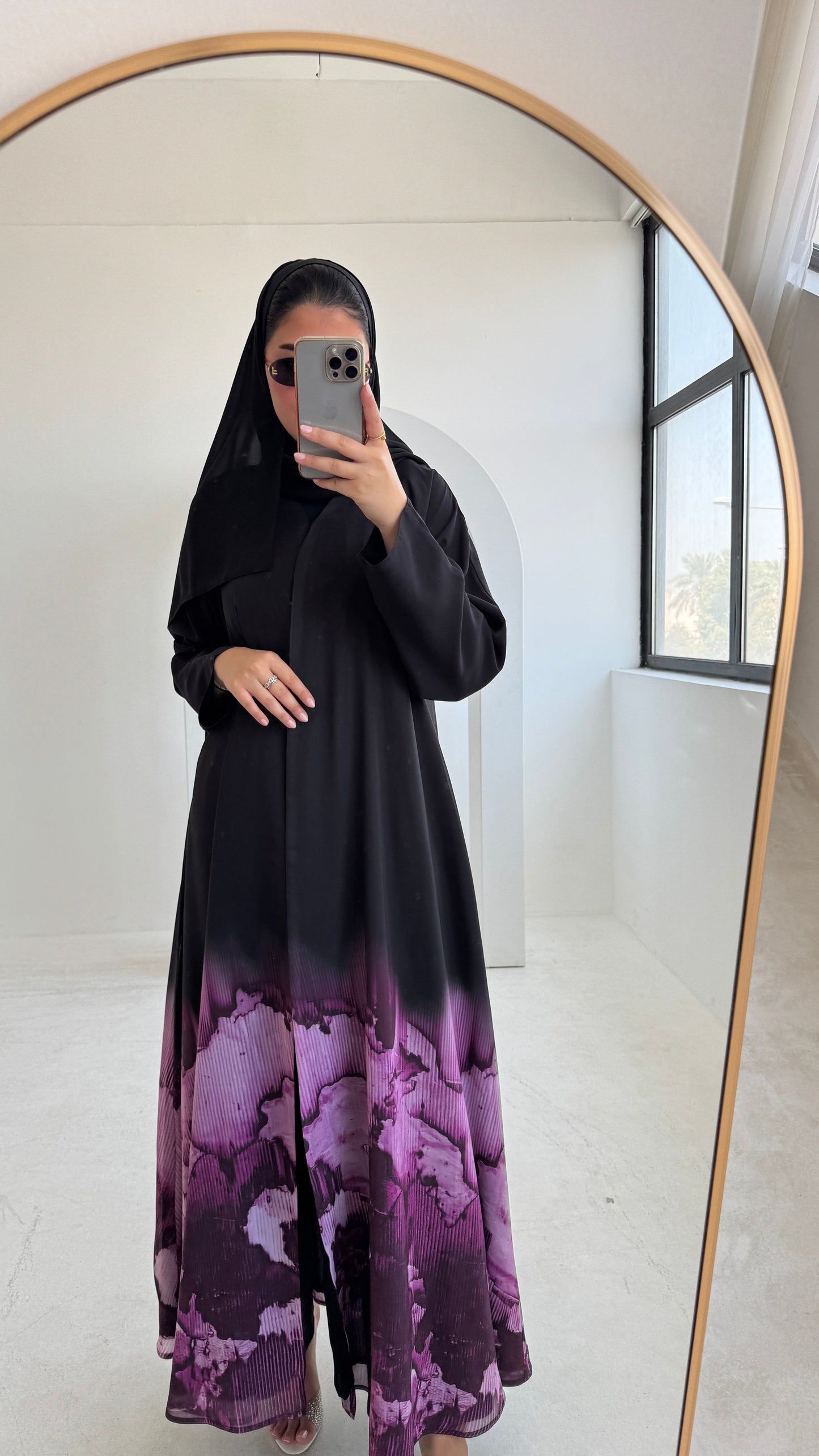 FAB212- Blue Ombre Waves print Shiffon A-cut Abaya with headscarf