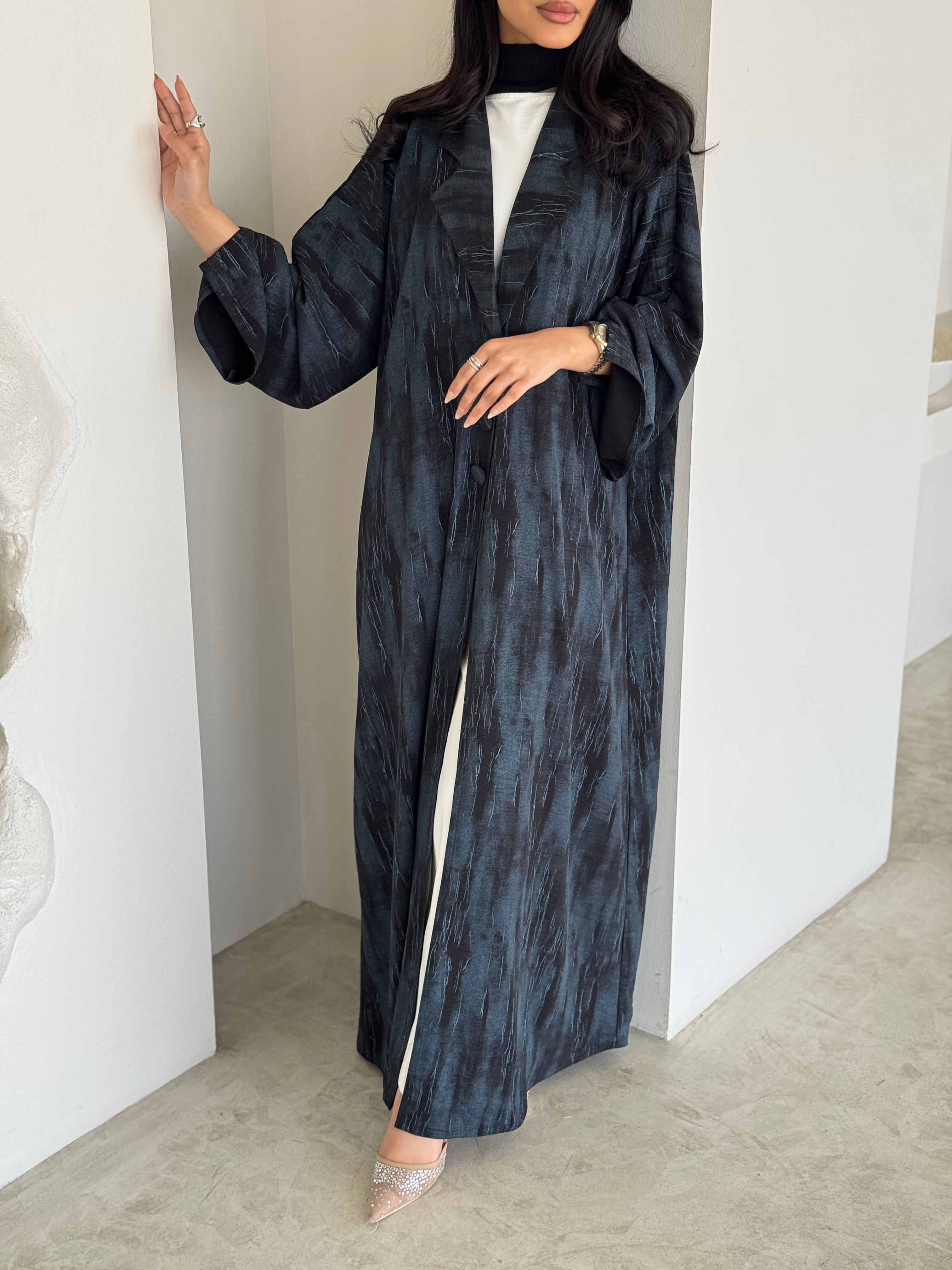 FAB177- Blue Black Blazer Cut Abaya