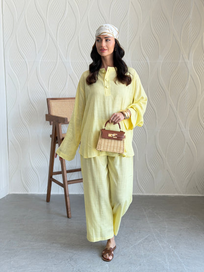 FAB306- Yellow Basic Linen Summer Set