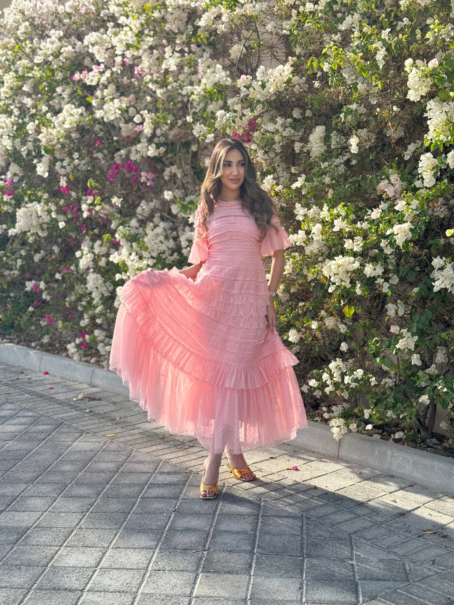 Pink Tulle Short Sleeve Dress