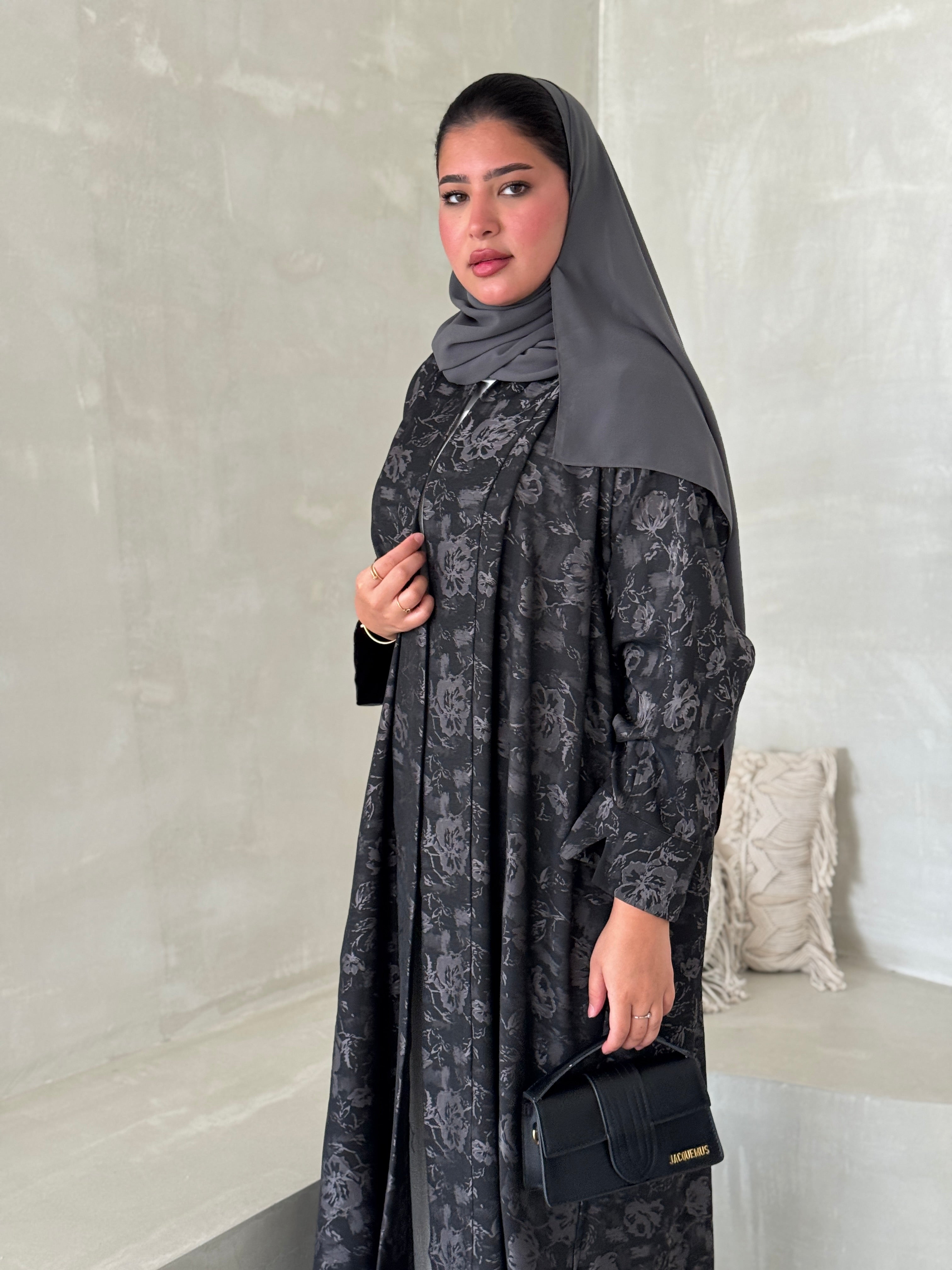 FAB191- Grey Double-face Crepe Abaya with headscarf