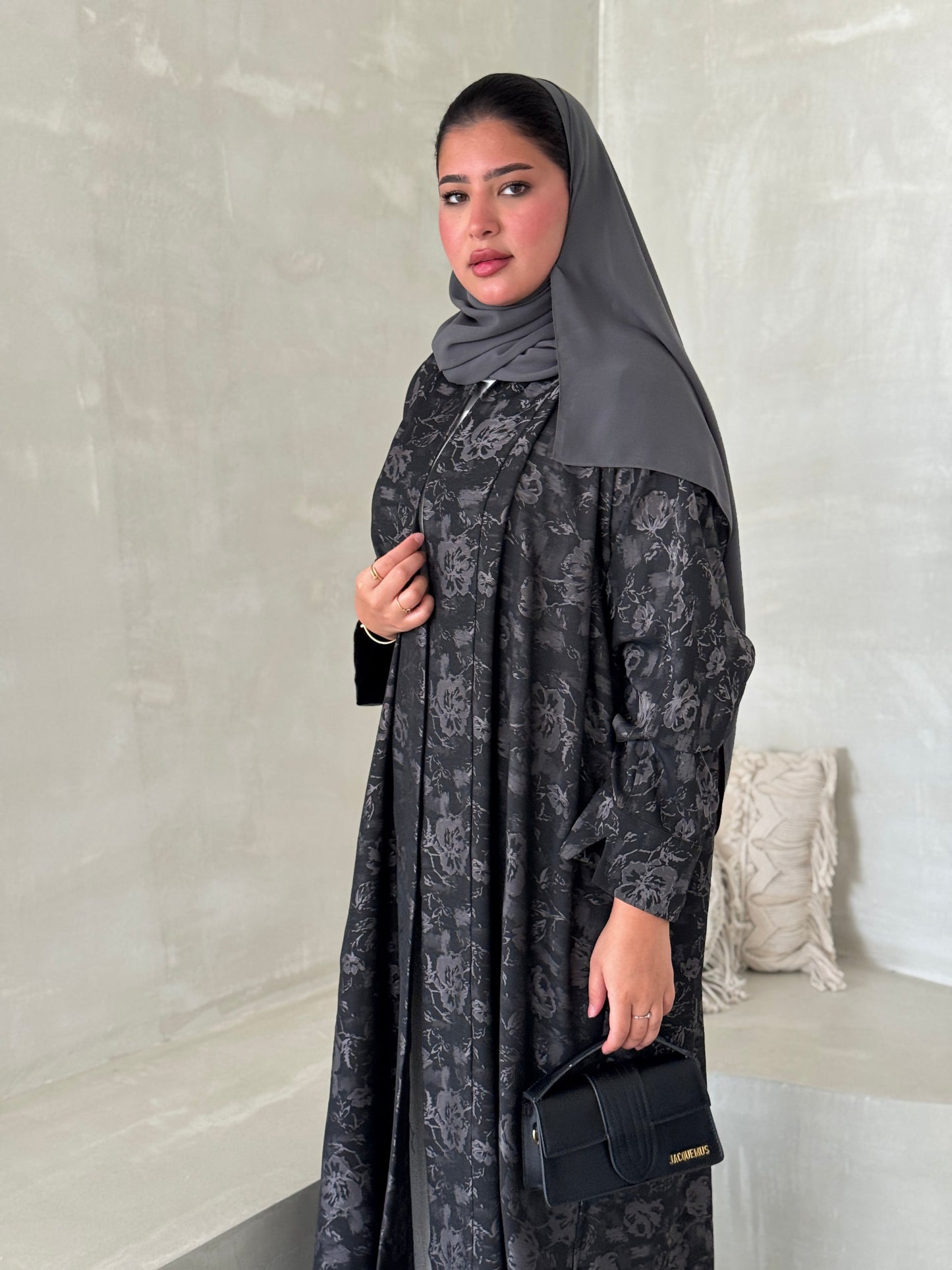 FAB191- Grey Double-face Crepe Abaya with headscarf