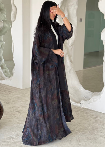 FAB157-Smoky Brown Jacquard A-Cut Abaya
