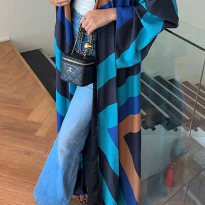 FAB328- Turqoise mustard printed Rainbow straight-cut abaya with matching headscarf
