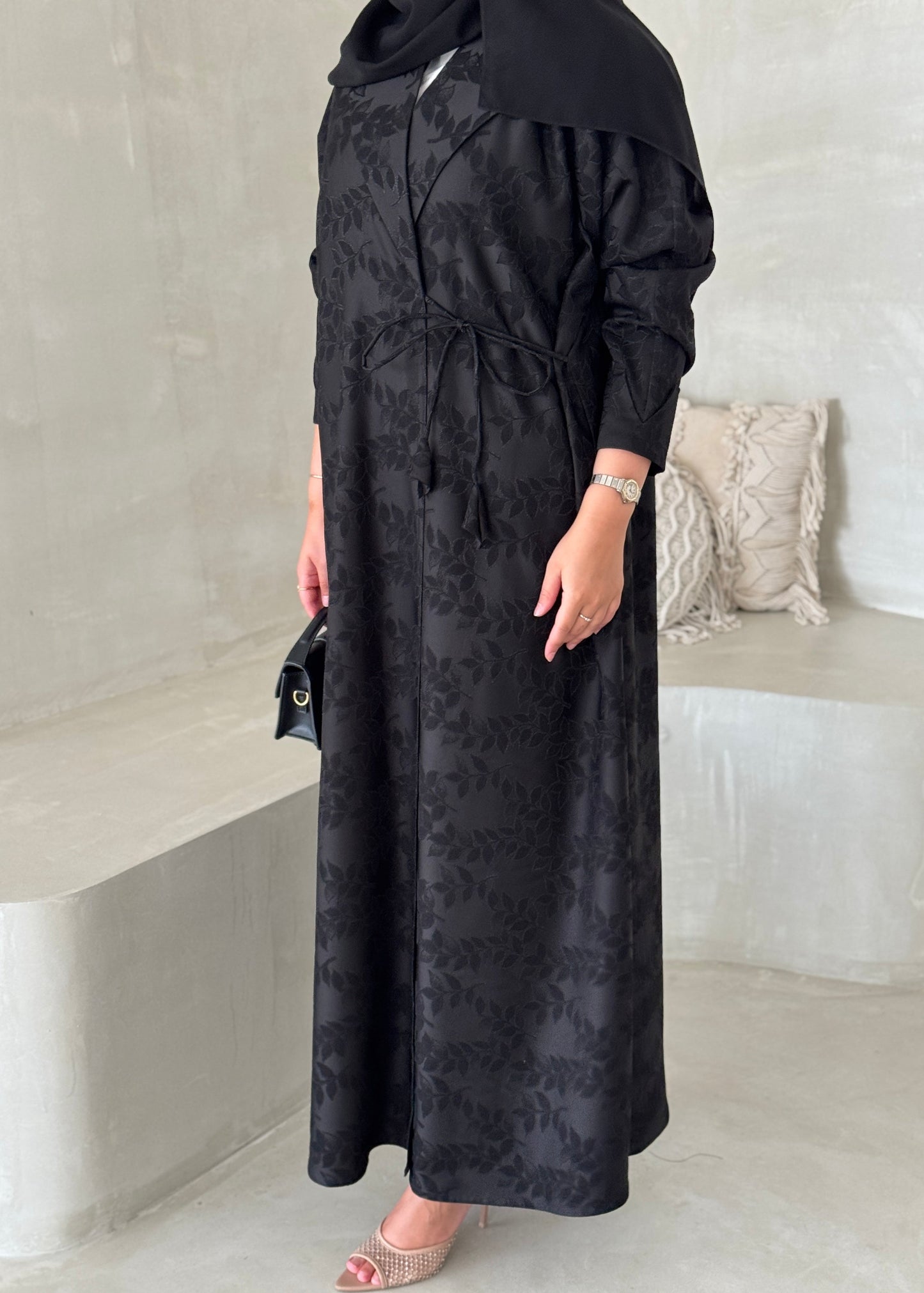 FAB194- Black Collar Blazer Cut Abaya with headscarf