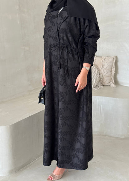 FAB194- Black Collar Blazer Cut Abaya with headscarf