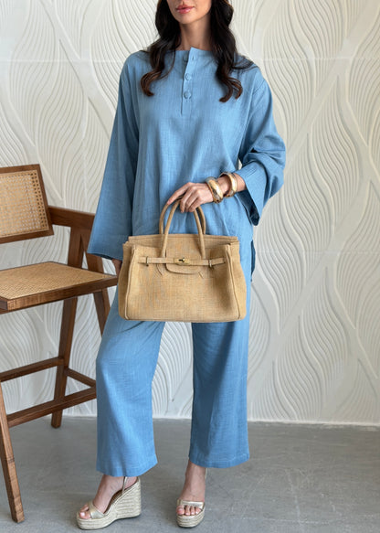 FAB307- Blue Basic Linen Summer Set