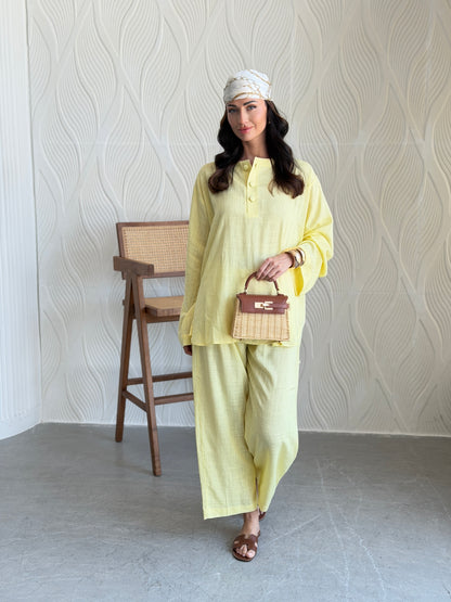 FAB306- Yellow Basic Linen Summer Set