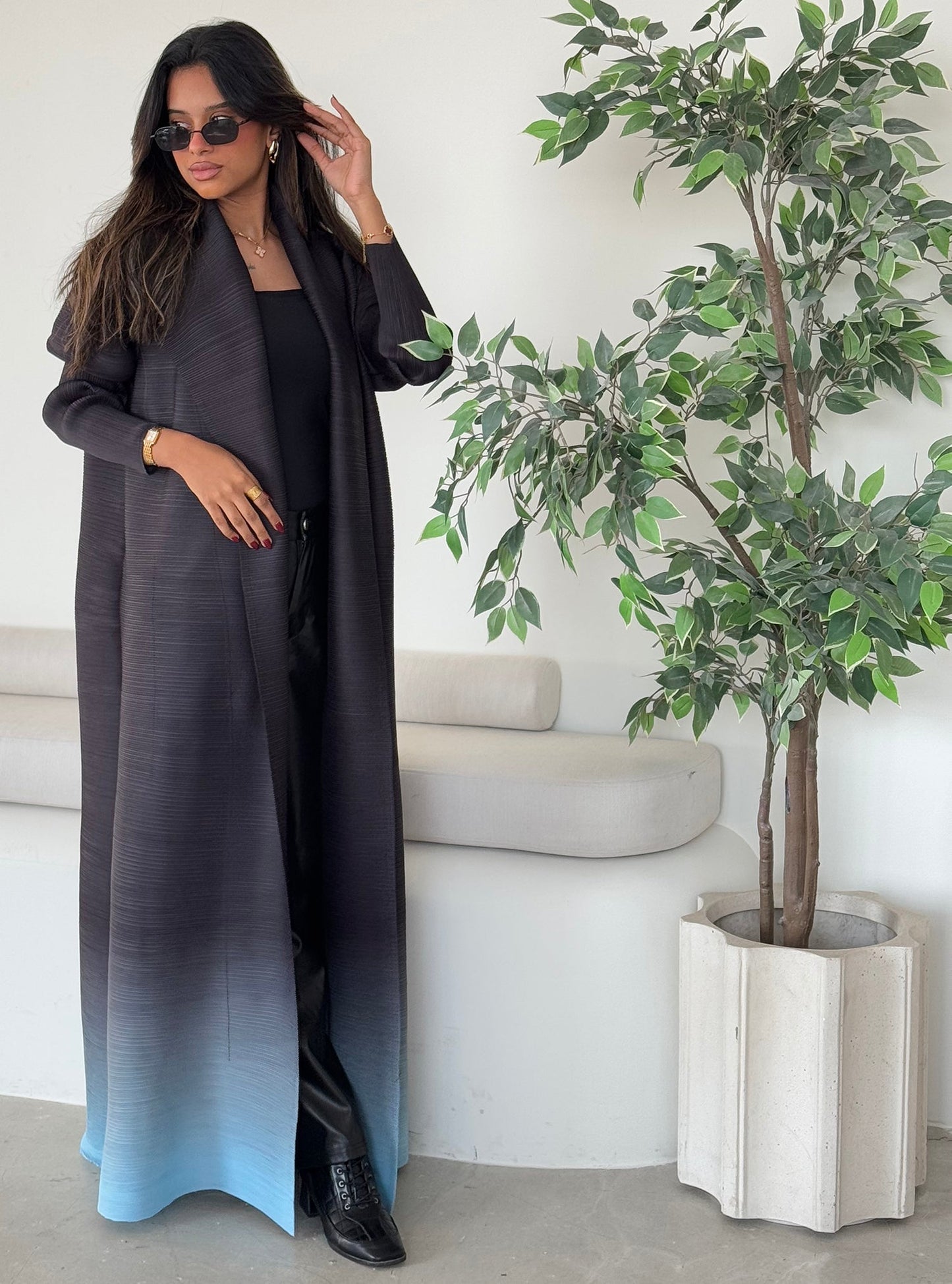FAB124-Sky Ombre Pleats Abaya with Headscarf