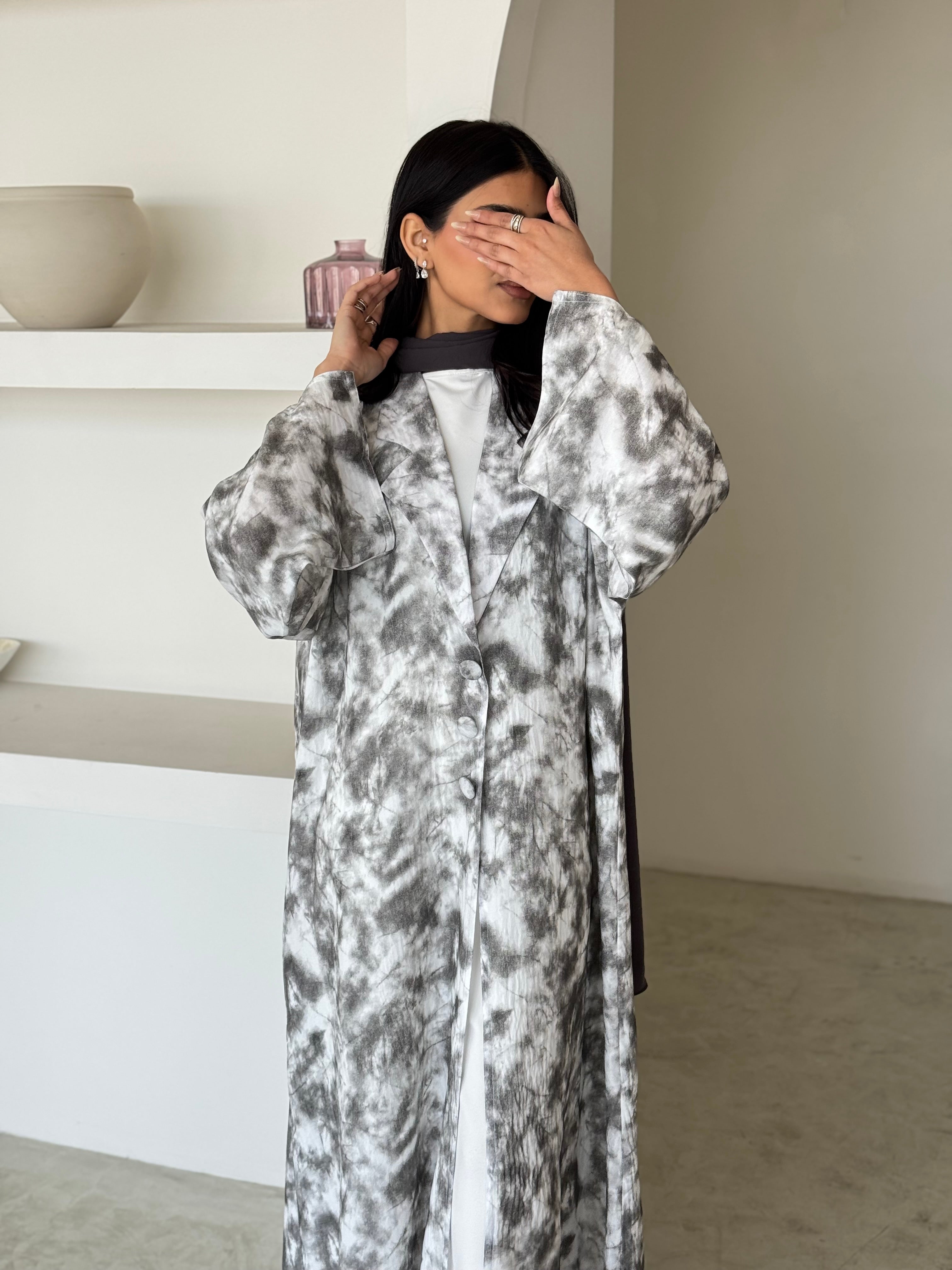 FAB180- White Blazer Cut Abaya