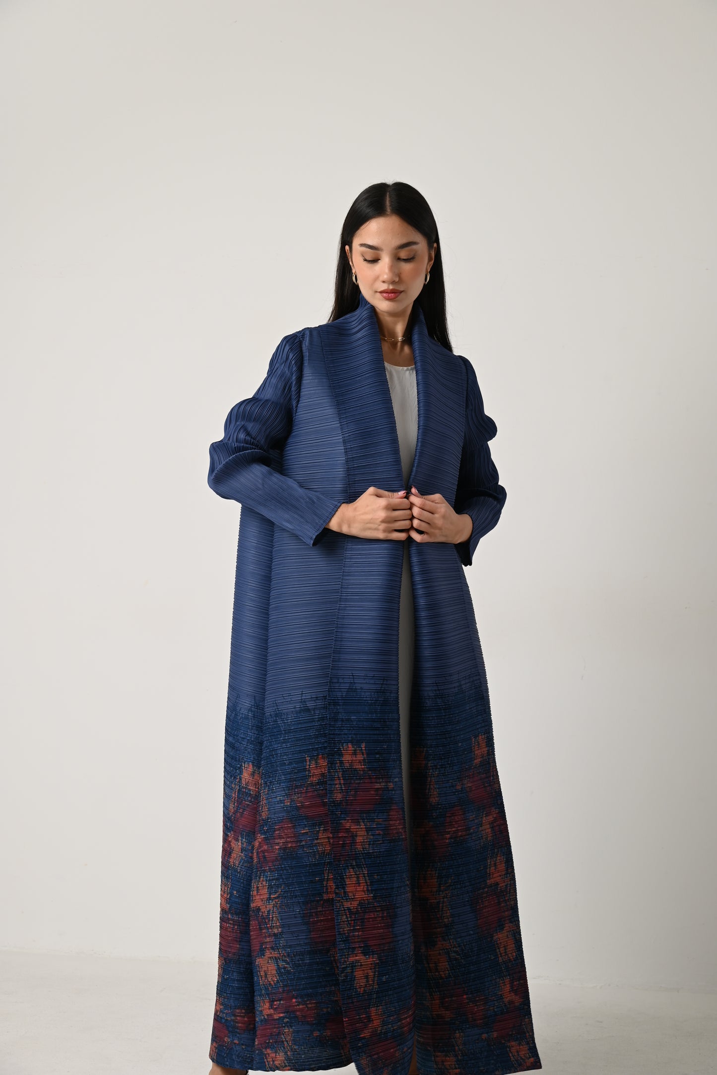 Azure Blue Patterned Pleats Abaya