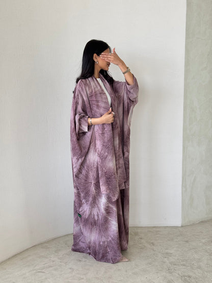 FAB174- Pink Shimmer Chiffon Bisht- Cut Summer Abaya with matching headscarf