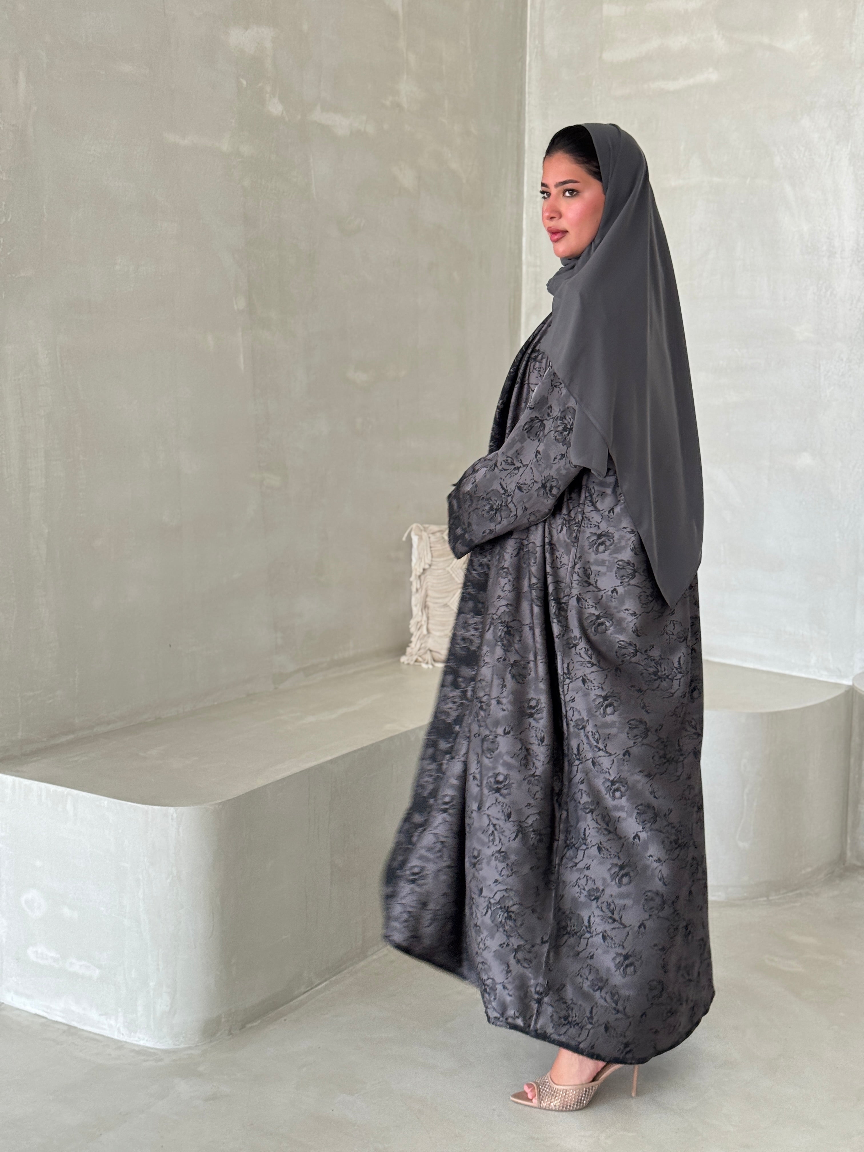 FAB191- Grey Double-face Crepe Abaya with headscarf