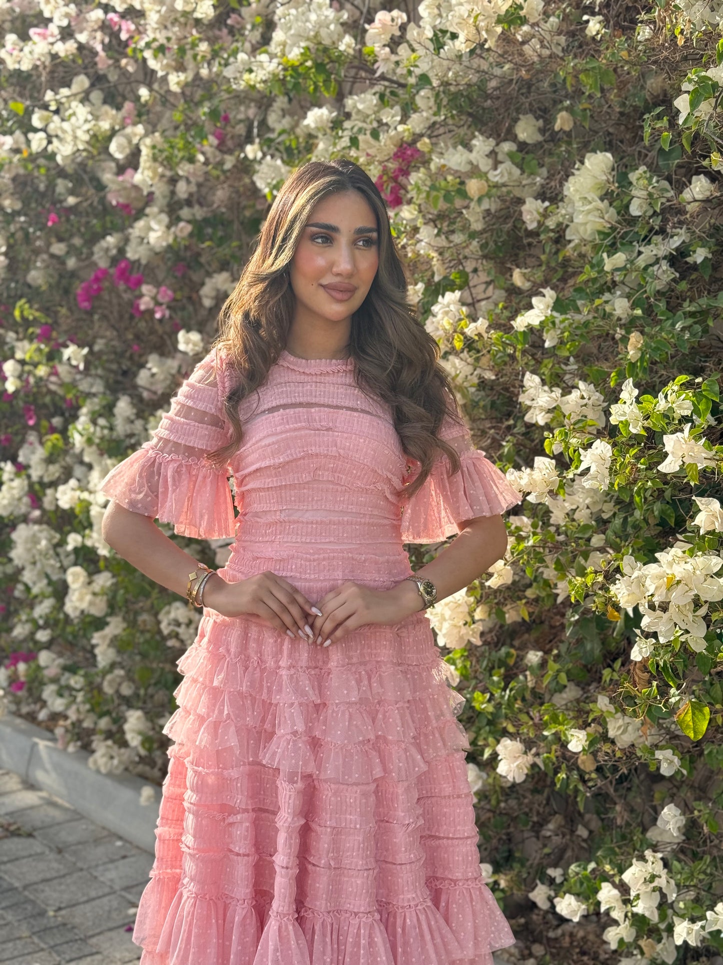 Pink Tulle Short Sleeve Dress