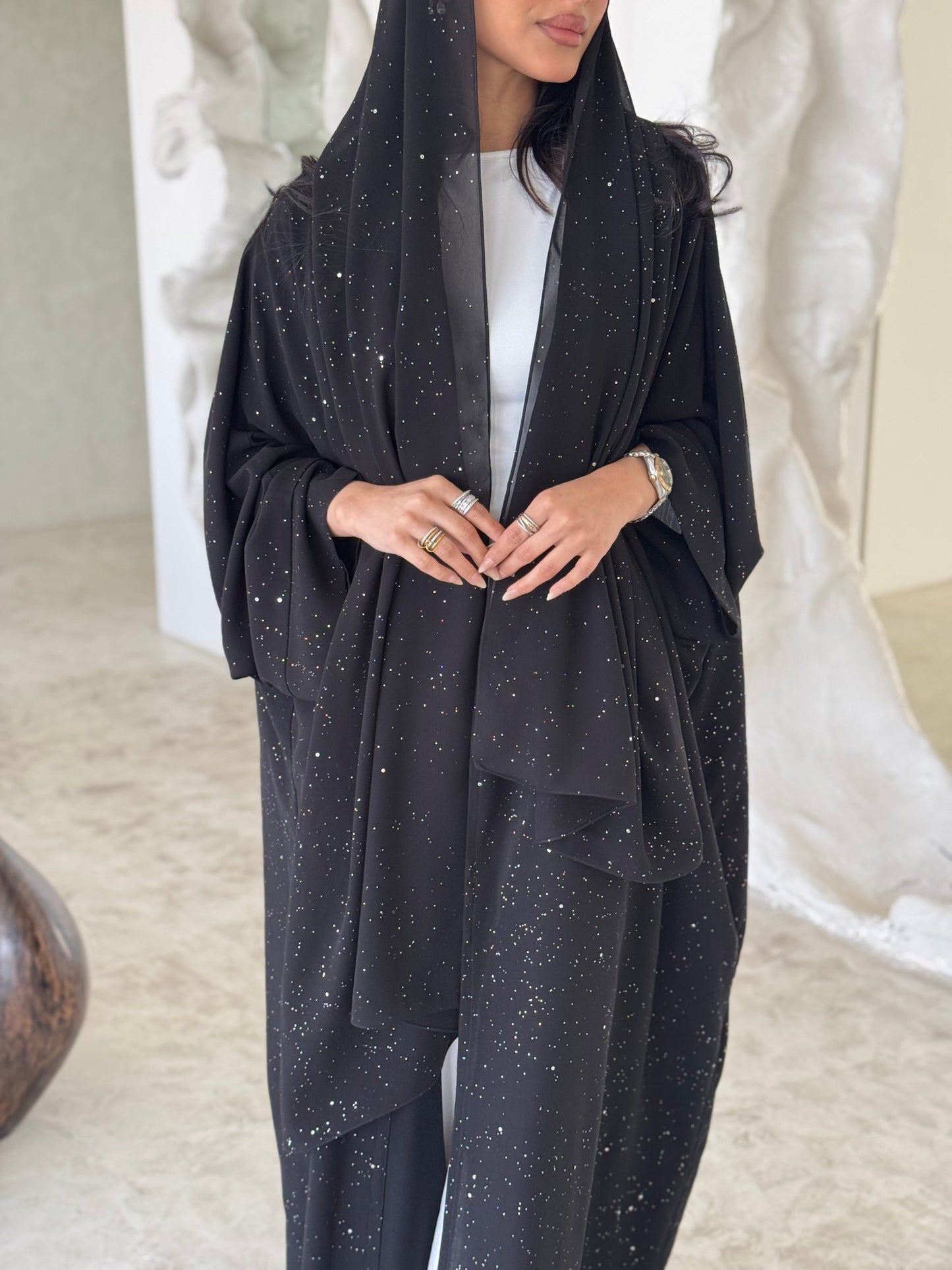 FAB181- Elegant Black Glitter Chiffon Abaya