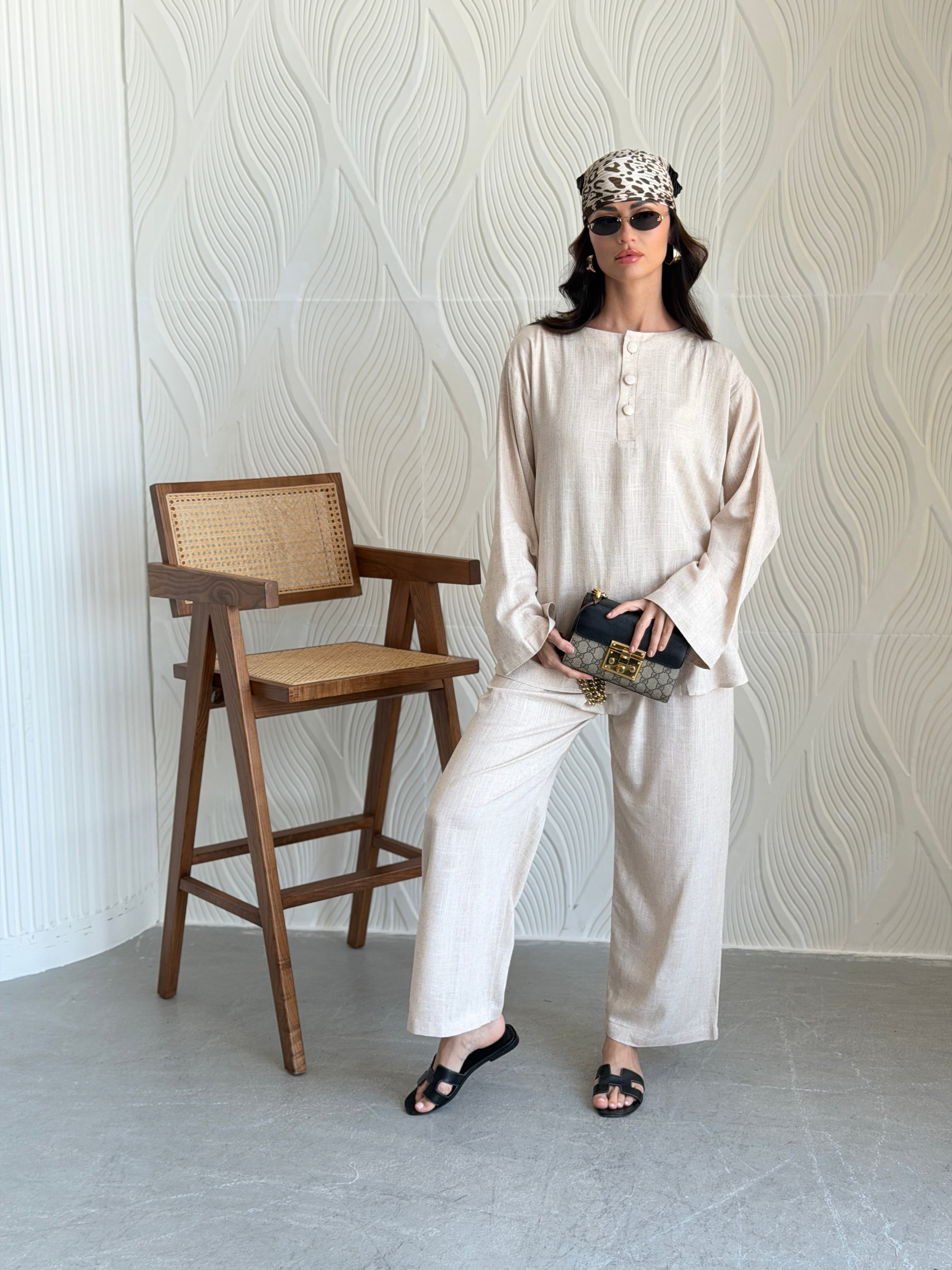 FAB310- Beige Basic Linen Summer Set