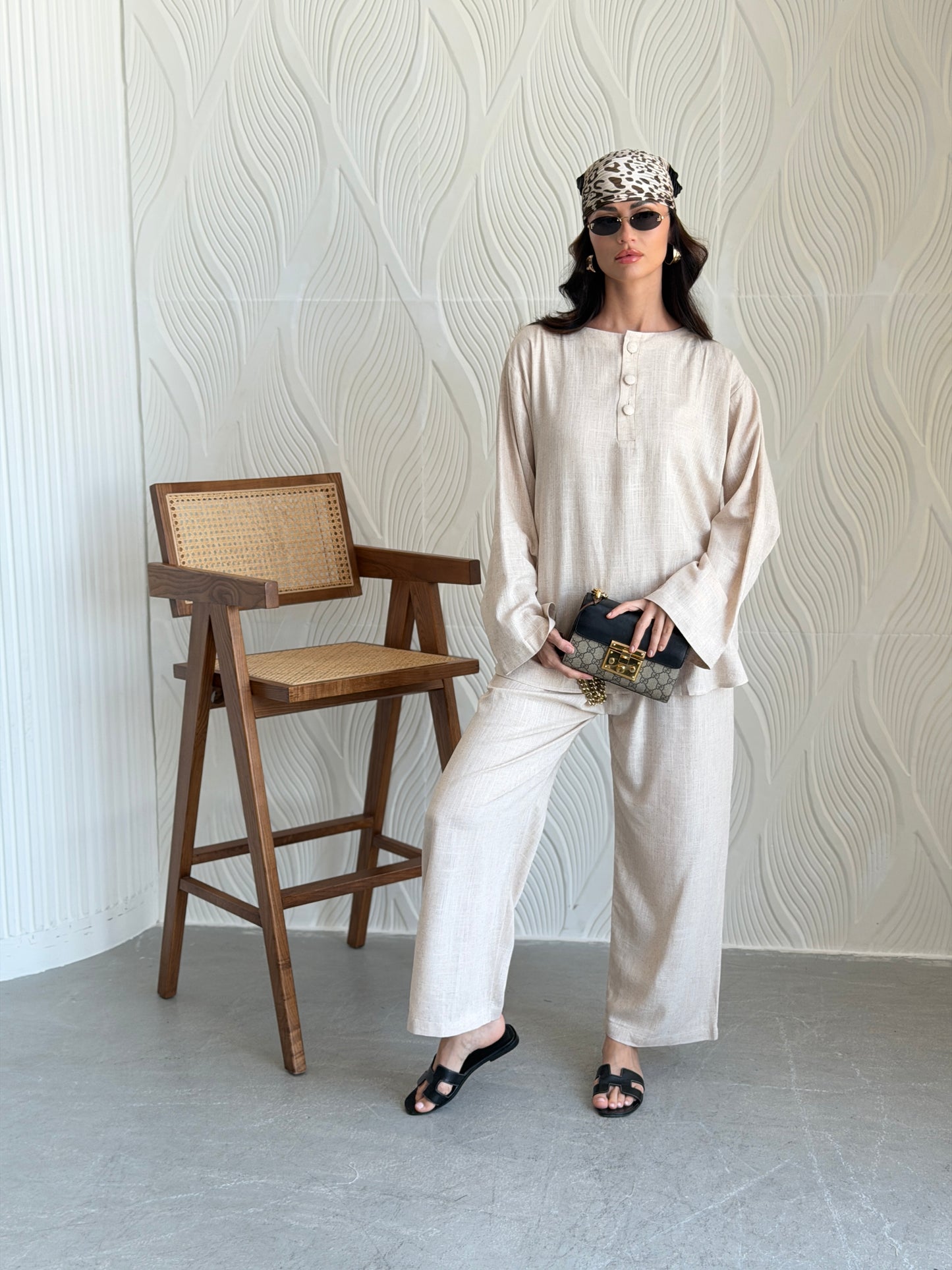 FAB310- Beige Basic Linen Summer Set