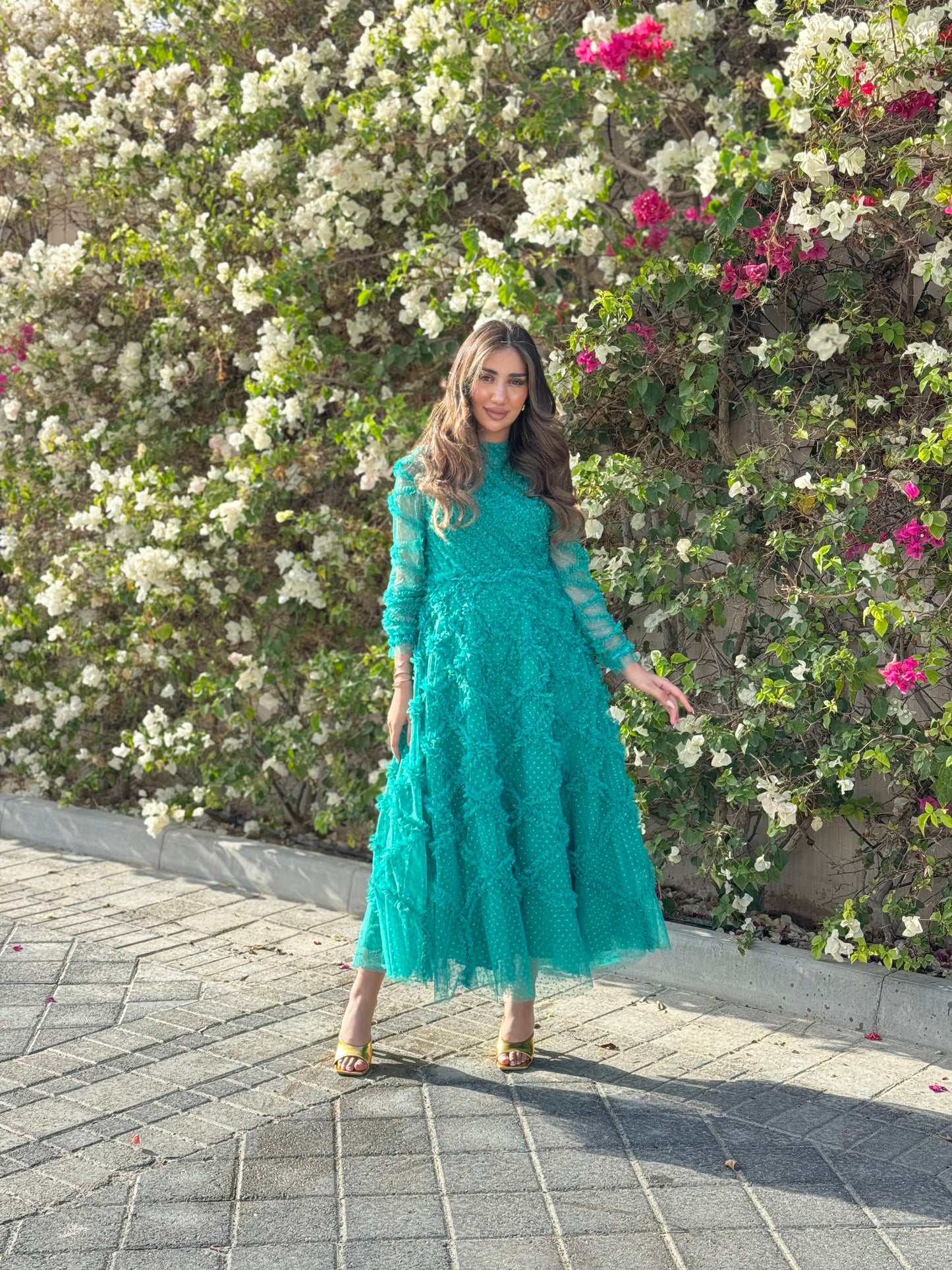 Green Tulle Long Sleeve Dress