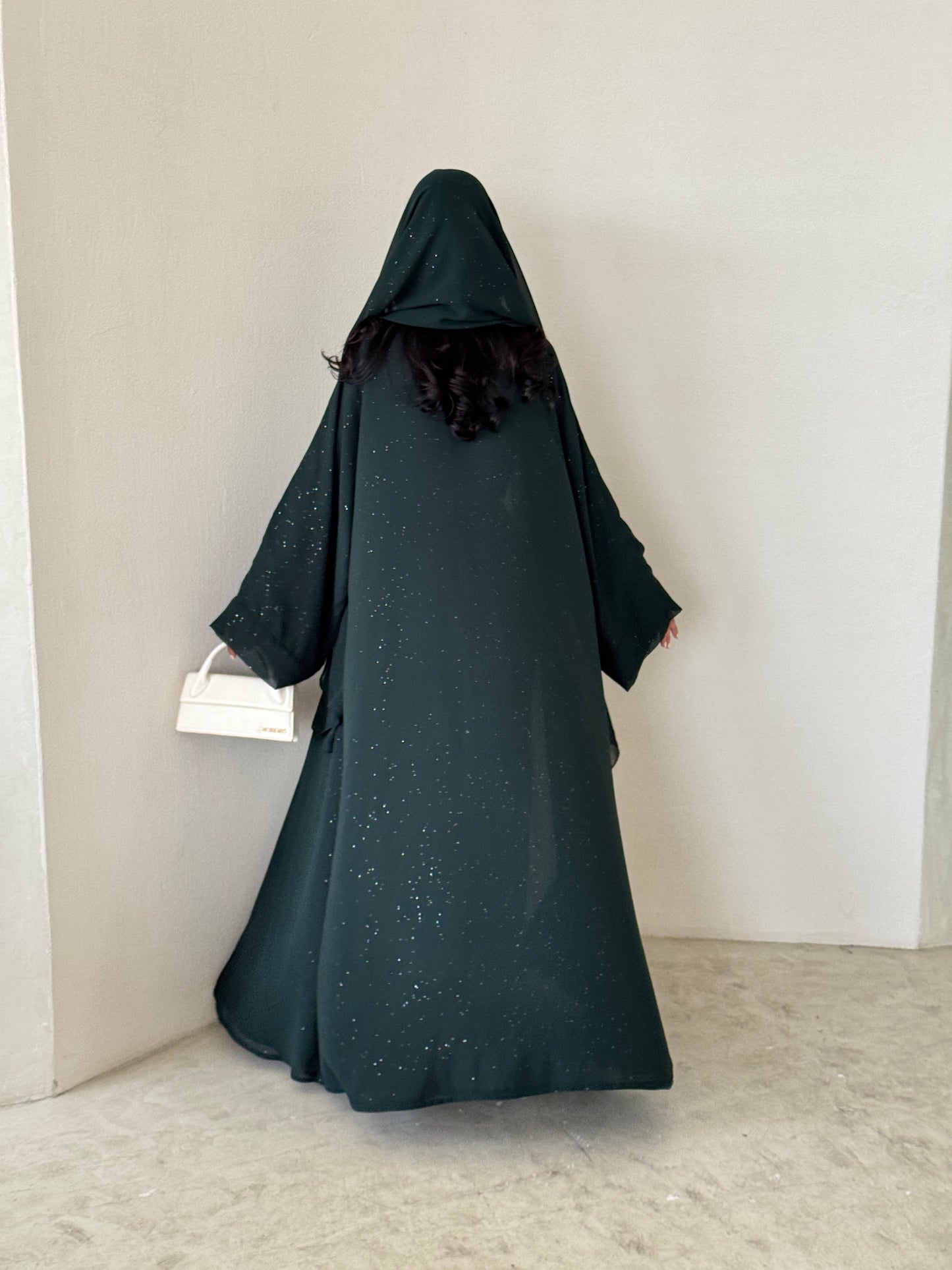 FAB185- Elegant Green Glitter Chiffon Abaya