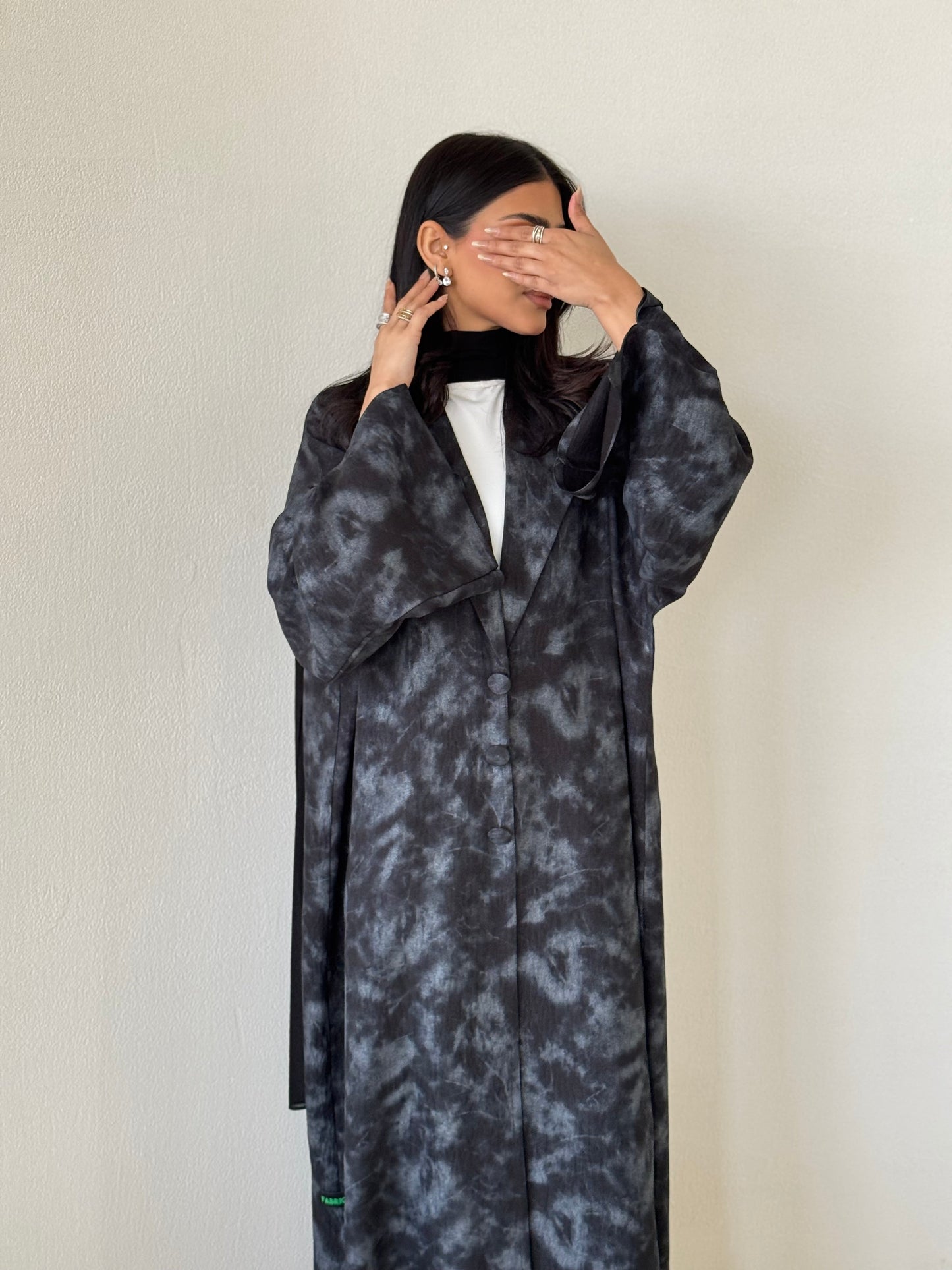 FAB178- Black Silver Tie-dye Blazer Cut Abaya