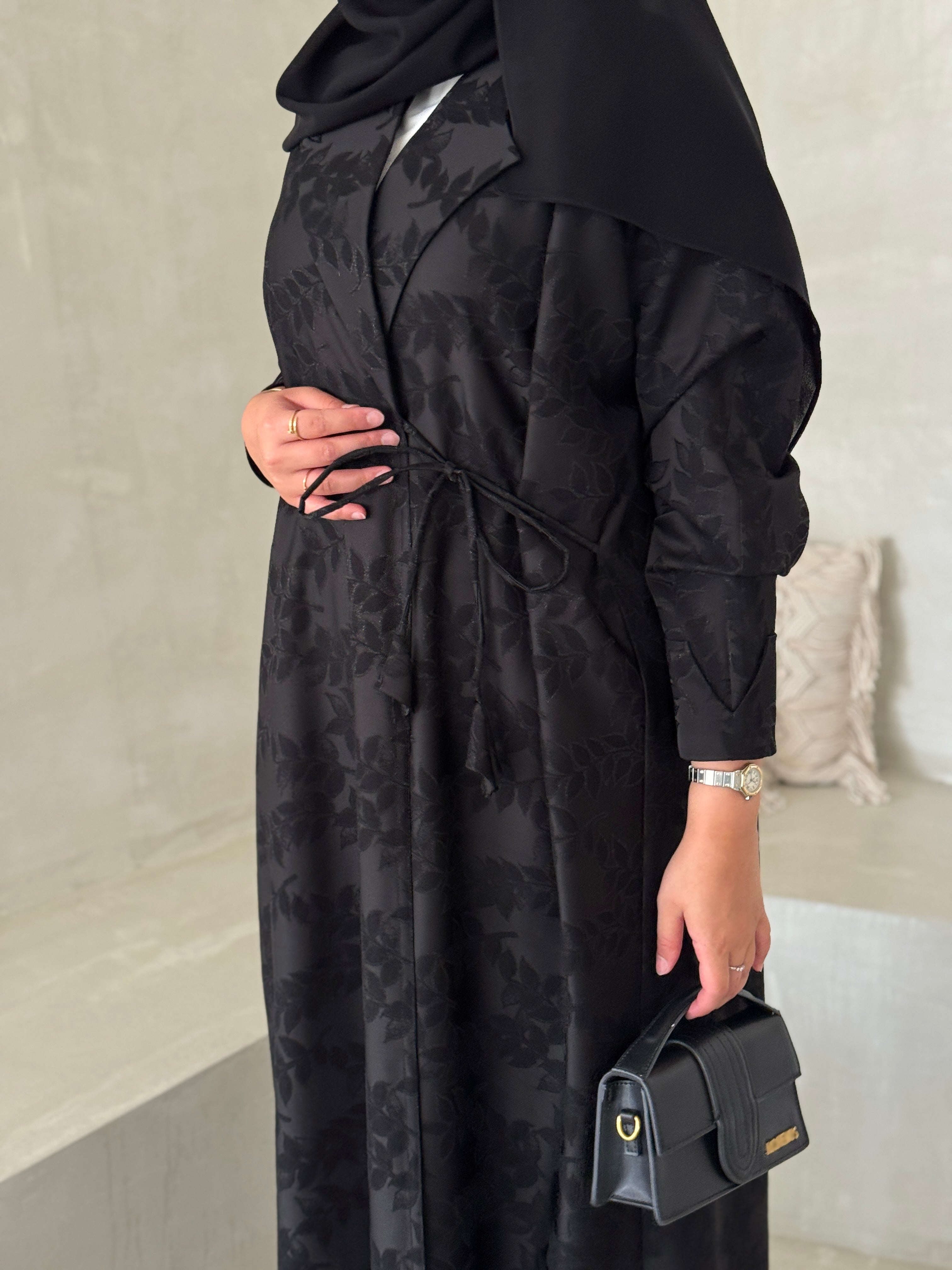FAB194- Black Collar Blazer Cut Abaya with headscarf